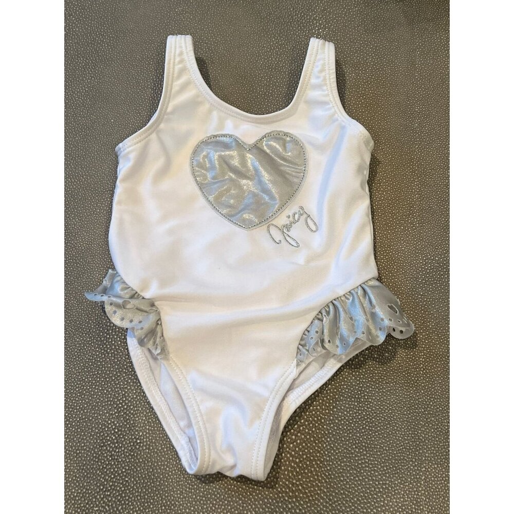 Juicy Couture 2t White & Silver Ruffle Swimsuit EUC